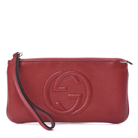 GUCCI Pebbled Calfskin Soho Wristlet Vibrant Red